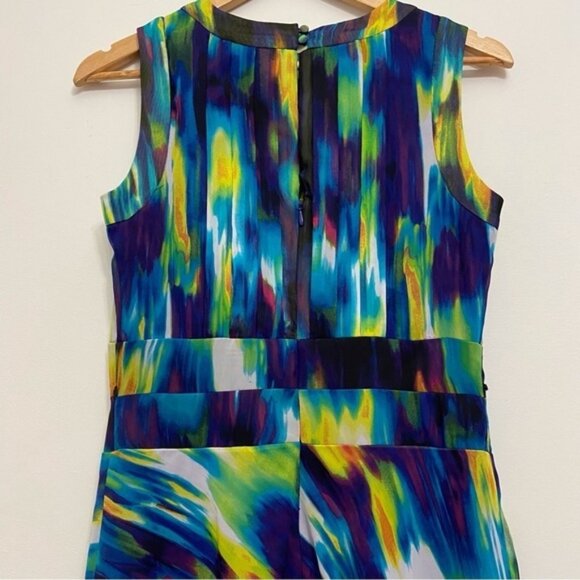 CALVIN Klein dress woven Aline multicolored chiffon fit flair sleeveles summer 4 - Picture 8 of 15